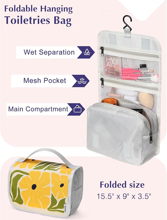 Gonex Compression Packing Cubes, 10pcs Expandable Storage Travel Luggage Bags Organizers with Hanging Toiletry Bag Laundry Bag Shoe Bag Accessories Bag, Travel Cubes for Suitcase Carry On (Flowers) - Image 3