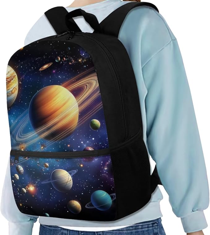 Galaxy Space Backpack for Boys Kids Backpack with Lunch Box Water Bottle Carrier and Fabric Pencil Pouch 4PCS Set 17" Bookbag with Front Pocket Sturdy School Bag with Side Pocket for Girls - Image 2