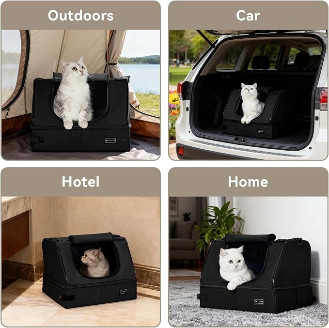PETSFIT Portable Travel Cat Litter Box – Collapsible, 2-Layer Leak-Proof Washable Liner with Sturdy Support Frame, for Hotel/Car/Camping, Cat Travel Essentials for Kitty/Medium Cats Solid Black - Image 6