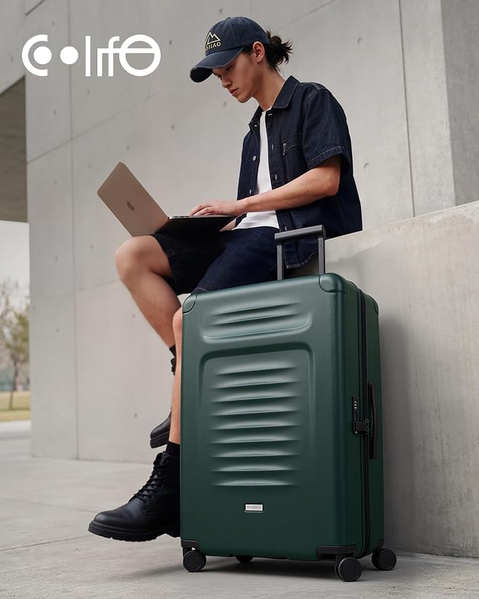 Coolife Checked Suitcases Luggage: Large Travel Luggage with Spinner Wheels Expandable Hardside Suitcases with TSA Lock,29 Inch Green - Image 3