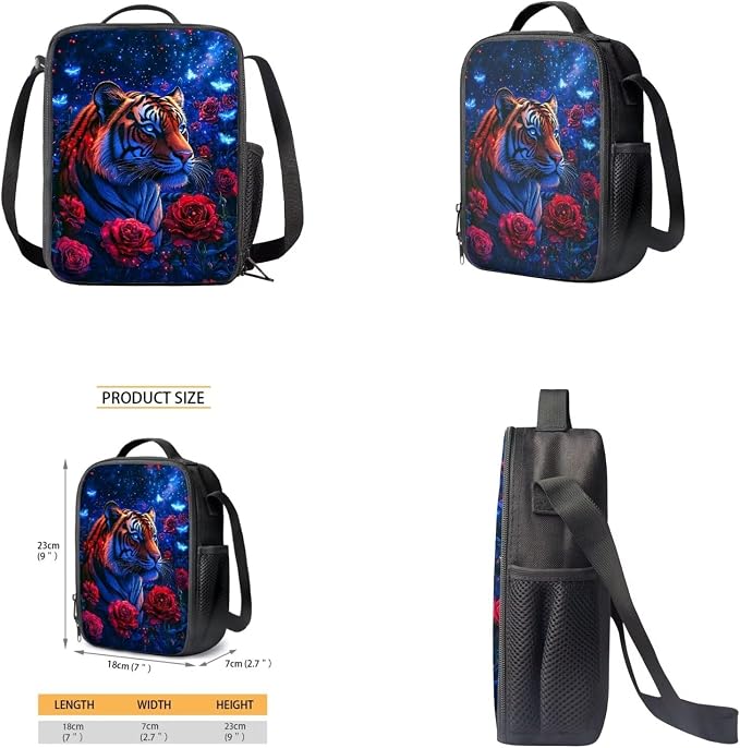 Aesthetic Tiger Backpack for Kids Girls Backpack with Lunch Box Water Bottle Carrier with Strap and Big Pencil Case 4PCS Set 17" Large Bookbag with Front Pocket Sturdy Elementary School Bag - Image 4
