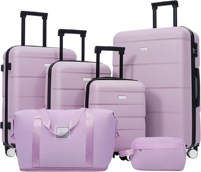6 Pcs ABS Hardshell Luggage Sets Spinner Wheel Suitcase Lock Suitcases by Merax