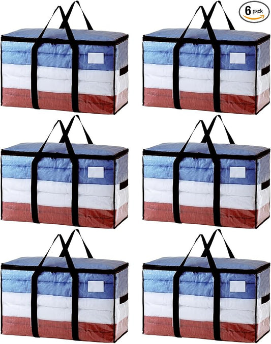 TAILI Extra Large Moving Bags, 6 Pack Clear Heavy Duty Totes For Storage with Visible Window, Wrap Around Handles, Storage Bags for Space Saving, Alternative to Moving Boxes by TAILI