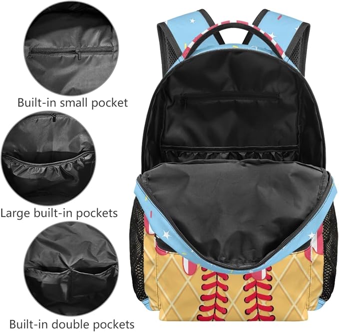 Pop Cone Ice Cream Drip Kids 4-in-1 School Set with Lunch Box, Pencil Case & Dinosaur Charm, 17 Inch Bookbag for Girls Ages 9-11 4th 5th Grade, Lightweight Sport Backpack - Image 3