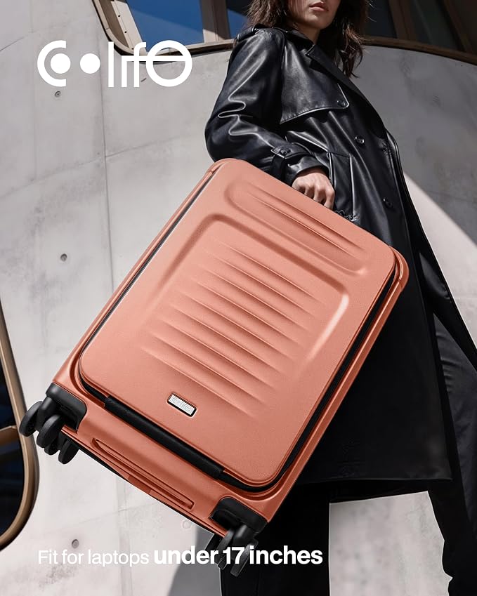 Coolife Carry On Luggage Suitcase : 22x14x9 Airline Approved Travel Luggage with Spinner Wheels, Front Pocket Expandable Hardshell Suitcases with TSA Lock Orange - Image 7