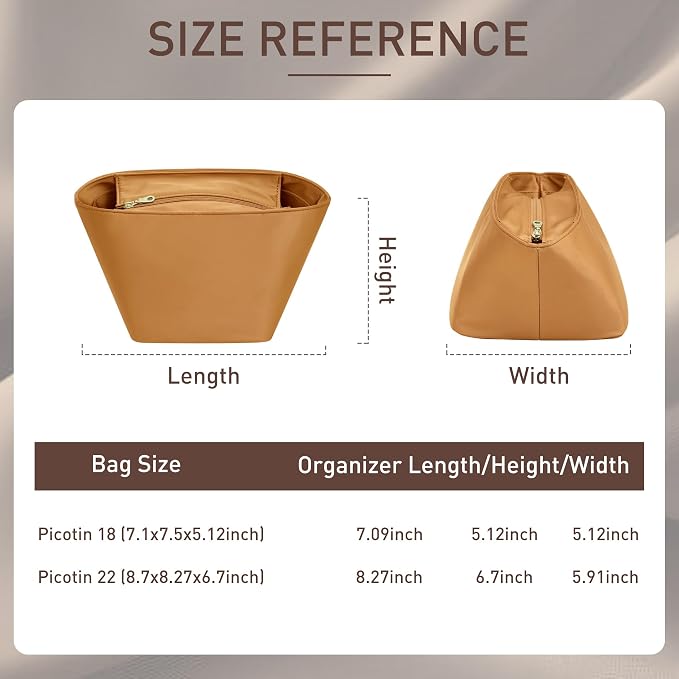 Doxo Satin Fabric Picotin 22 Bag Insert - Premium Purse Organizer for Picotin 22 with Zipper Closure and Keychain, Lightweight & Discreet Inner Liner, Fits PC22 Luxury Totes, Gold - Image 2