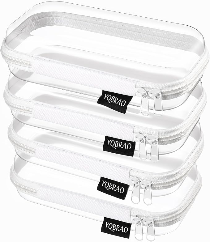 YQBRAO 4-Pack Clear Hard Shell Zipper Case, 1.2mm Ultra-Thick Diaper Bag Organizer Pouches, Rigid Self-Standing Travel Makeup Bags with YKK Zippers, TSA Approved, White by Unknown