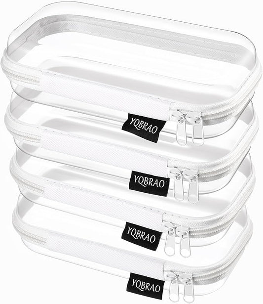 YQBRAO 4-Pack Clear Hard Shell Zipper Case, 1.2mm Ultra-Thick Diaper Bag Organizer Pouches, Rigid Self-Standing Travel Makeup Bags with YKK Zippers, TSA Approved, White by Unknown