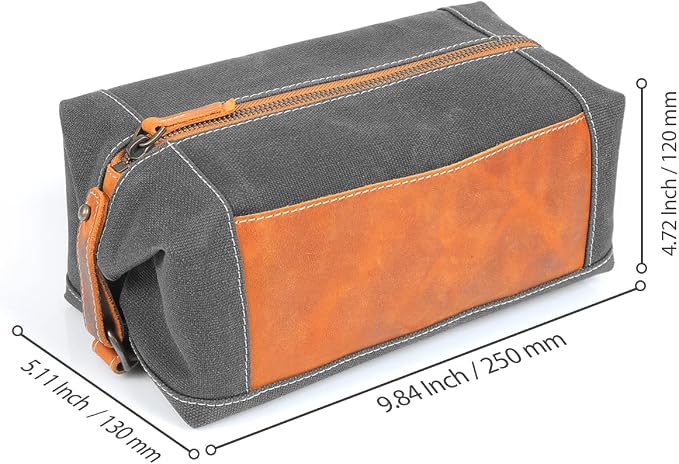 Londo Travel Toiletry Bag, Top-Grain Leather & Canvas Hanging Dopp Kit, Bathroom Case, & Makeup Organizer, Unisex - Image 3
