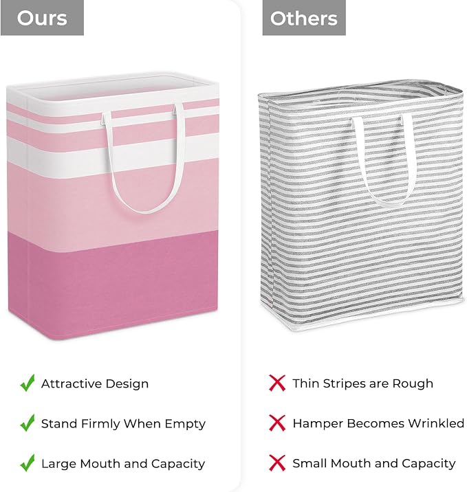 HomeHacks 2 Pack Large Laundry Baskets, Waterproof, Freestanding Laundry Hampers, Collapsible Clothes Hamper with Reinforced Handles in Laundry, College Dorm, Bathroom, Bedroom (Blue+Pink, 125Lx2) - Image 3