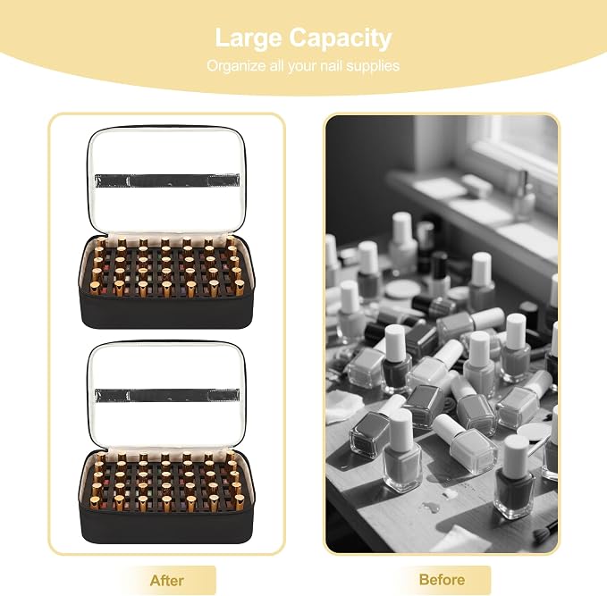 Relavel Nail Polish Organizer, Double Layer Nail Bag Holds 80-100 Bottles (15ml/0.5fl.oz) & Nail Lamp Nail Kit Storage Case, Extra Large Travel Nail Supplies Shoulder Bag for Manicure Tools (Black) - Image 4