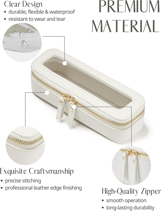 Popvibe Slim Makeup Brush Bag Travel Clear Toiletry Bag for Women Cute White Make Up Bag for Traveling Cosmetic Bag Organizer Waterproof Tansparent Beauty Makeup Case - Image 3