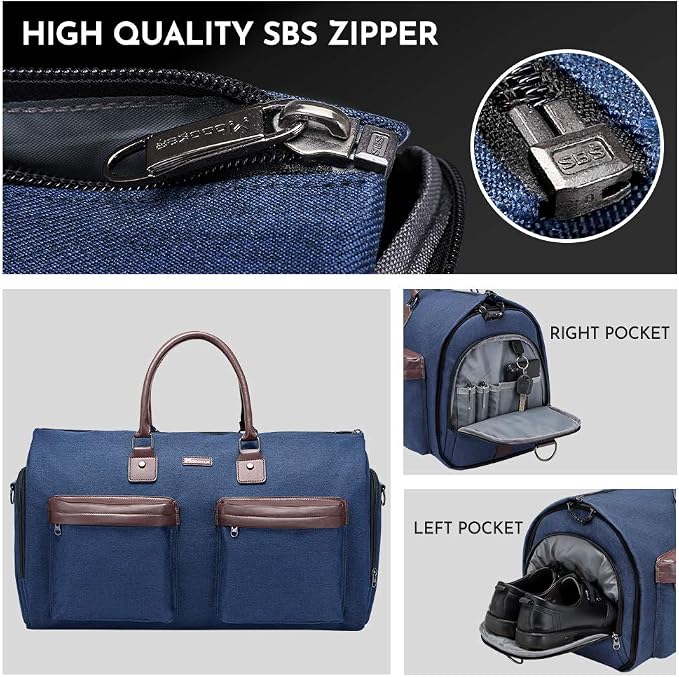 Convertible Garment Bag with Shoulder Strap, Modoker Carry on Garment Duffel Bag for Men Women - 2 in 1 Hanging Suitcase Suit Travel Bags, Blue, 45l, Casual, Convertible - Image 4