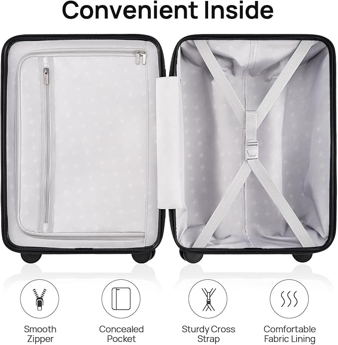 NINETYGO Luggage Sets 2 Piece, Carry On Luggage Airline Approved, Large Checked Luggage with Spinner Wheels, Lightweight, Hard Shell PC Suitcase Sets, TSA Approved, 20in/28in (Black, Rhine Basic) - Image 9