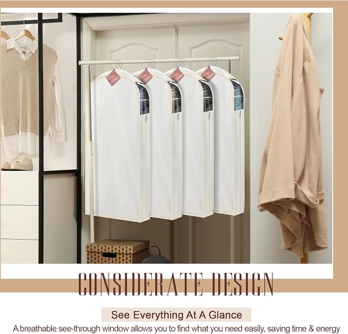 Briwooody 2 Sets 40 Inch Short Cotton Garment Bags, Breathable Hanging Storage with Cedar Blocks & Sandpaper for Fresh Scent and Moth Protection for Suits, Fur Coats, Jackets, Sweaters (Beige) - Image 5