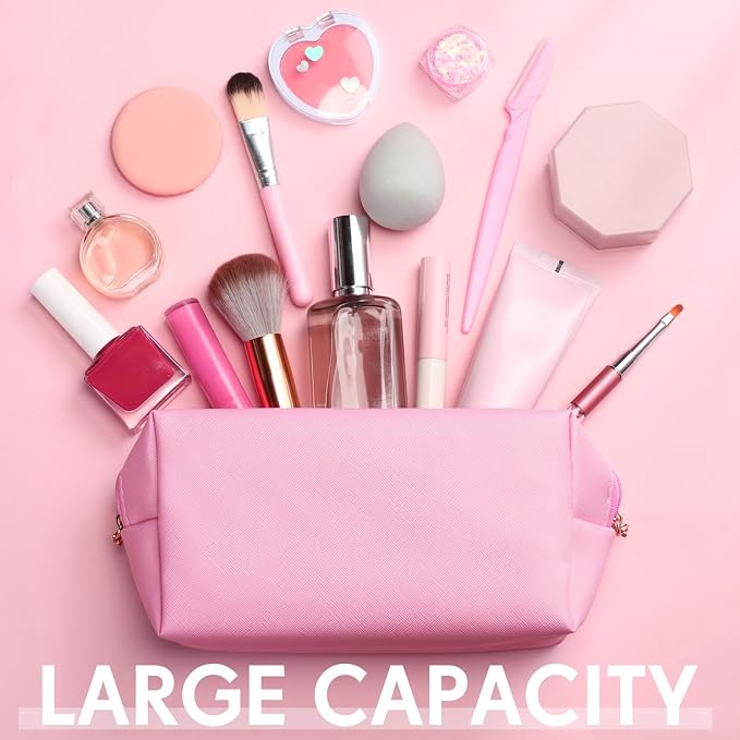 Kigeli Aesthetic Makeup Bags PU Leather Cosmetic Pouches Waterproof Plain Toiletry Bags Makeup Pouches Bulk for Women Party Gift Travel Storage Organizer (Pink Purple,7.1 x 2.8 x 4.3 in) - Image 8