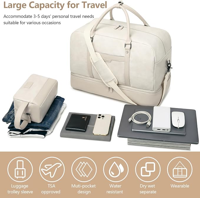 Wogarl Weekender Bag for Women Men Large Overnight Bag Travel Duffel Bag with Shoe Compartment Toiletry Satchel Bag Carry On Bag Fit 21" Laptop - Image 3