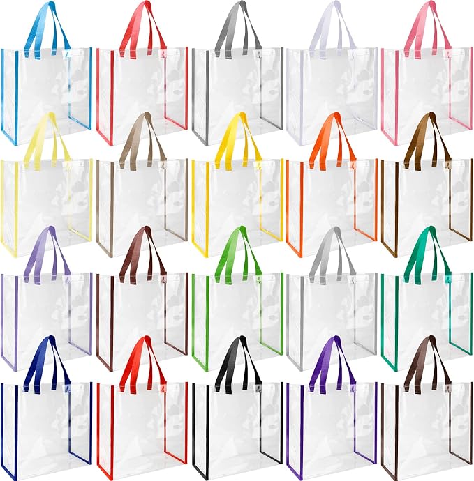 Saintrygo 20 Pack Clear Tote Bags Bulk 12 x 12 x 6 PVC Plastic Tote Bag with Handles for Stadium Work Beach Sports(Classic Color) by Saintrygo