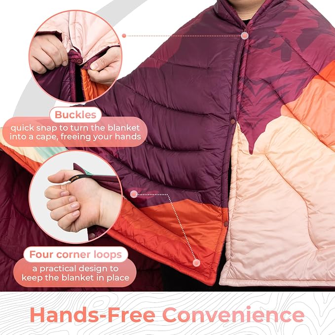 KingCamp Ultralight Camping Blanket, Packable Down Alternative Puffy Printed Wearable Blanket with Snap Buttons & Corner Loops Weatherproof Quilt for Outdoor Travel Stadium (78.7"L x 57.1"W, ORANGE) - Image 3