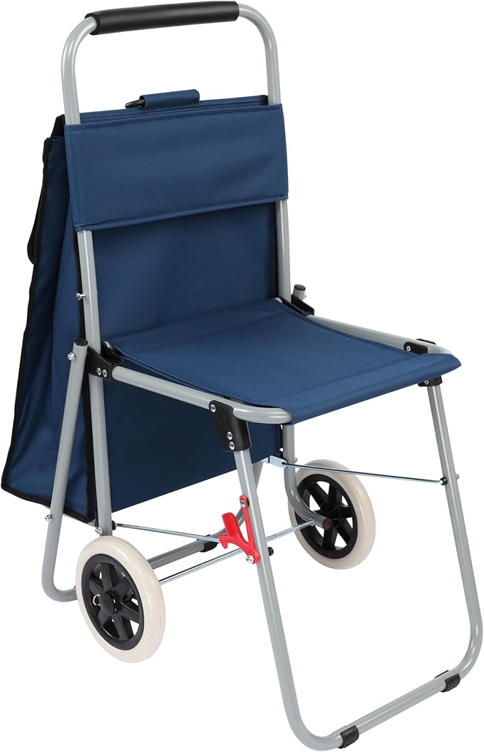 Creative Mark The ArtComber Foldable Chair Cart, Blue - Artist Trolley with Adult-Sized Seat, Portable Plein Air Rolling Chairs, Multi Use - Personal Shopping, Groceries, Painting, Travel, Beach by CreativeMark
