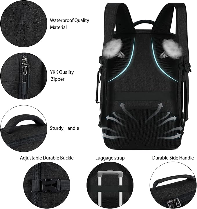 Lubardy Travel Backpack for Men Women 17 Inch Flight Approved Carry on Backpack Waterproof Large 40L Luggage Daypack Business College Weekender Overnight Laptop Backpack with 3 Packing Cubes, Black - Image 5