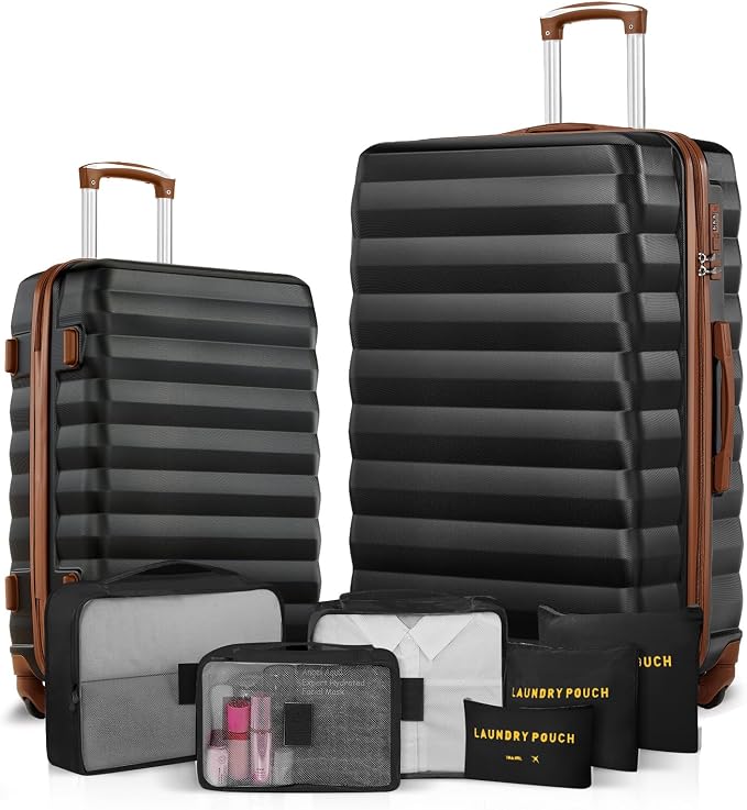 Luggage Sets 2 Piece, 20 Inch 28 Inch ABS Hardshell Suitcase Set with Spinner Wheels, Carry On and Checked Luggage for Women and 6 Piece Travel Organize Bags by Suitour
