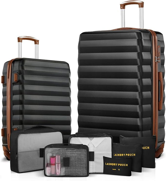 Luggage Sets 2 Piece, 20 Inch 28 Inch ABS Hardshell Suitcase Set with Spinner Wheels, Carry On and Checked Luggage for Women and 6 Piece Travel Organize Bags by Suitour