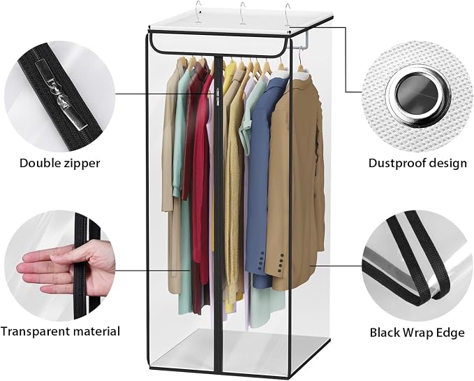 Univivi Clear Garment Bags for Hanging Clothes, 2 Pack Large Clothes Bags for Closet Storage, Premium Hanging Garment Storage Bag for Suits, Coats, Dresses, 40" (Clear) - Image 4