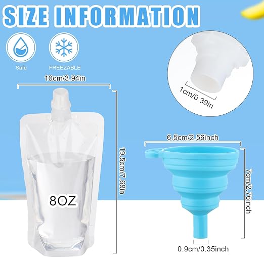 Patelai 300 Pieces Plastic Liquid Pouch Reusable Juice Pouches Travel Water Leak Proof Bags Bulk for Travel Outdoor (8 oz) - Image 4
