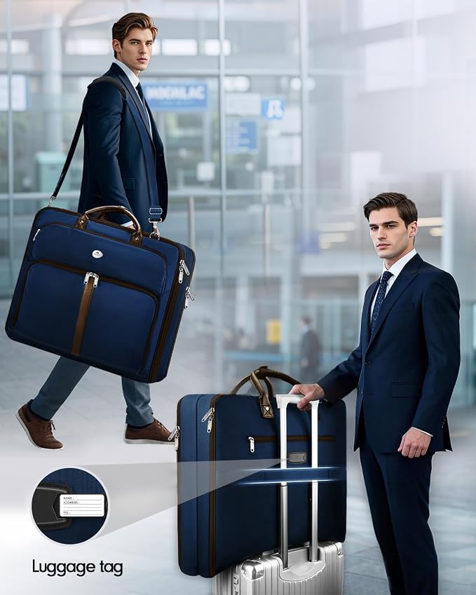 MATEIN Suit Bag Travel, Large Travel Garment Bag Up to 7 Suits with Strap, Business Foldable Garment Carrier Fit 17.3 inch laptop, 2 in 1 Carry On Hanging Luggage Suitcase with Shoe Compartment, Blue - Image 6