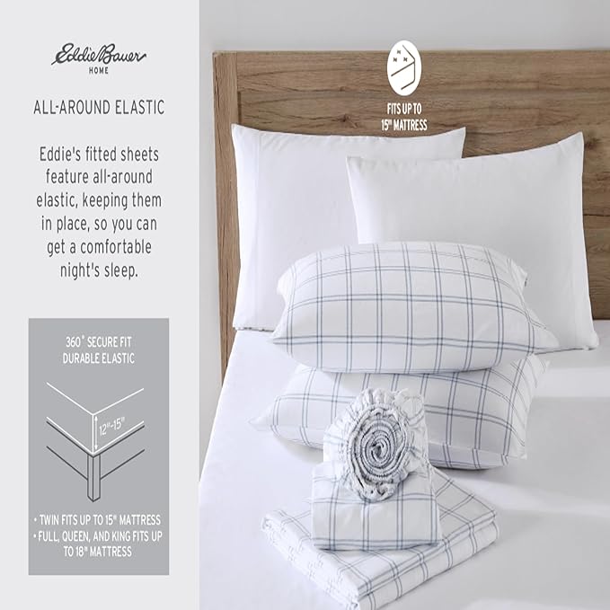 Eddie Bauer - Flannel Sheets King Size, Anti-Pilling & Wrinkle Resistant Cotton, Touchably Soft for All-Season Comfort - Bed Sheets with Matching Pillowcase & Fitted Sheet (Bear Family Grey)