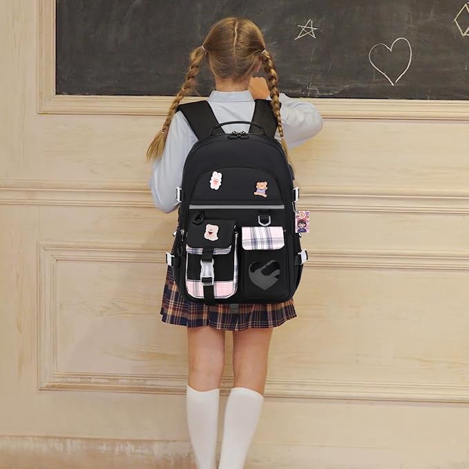 ACESAK Backpack for Girls - Bookbag Backpacks Schoolbag for Girls Kids Teen Women Casual Travel Daypacks - School Bag Elementary Middle School College Cute Backpack with Lunch Box (Black) - Image 6