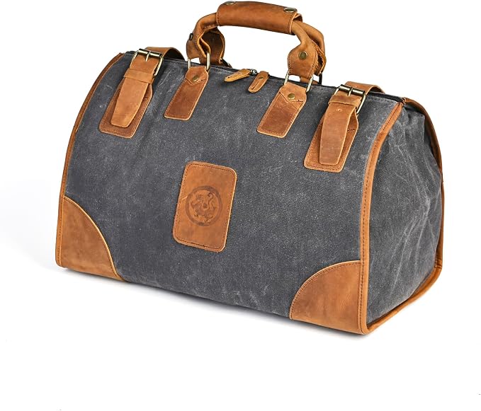 Canvas + Leather Travel Luggage Tote Duffle Gym Suitcase Weekender Overnight Bag For Men Male FB8151 (8151-Gray) - Image 8