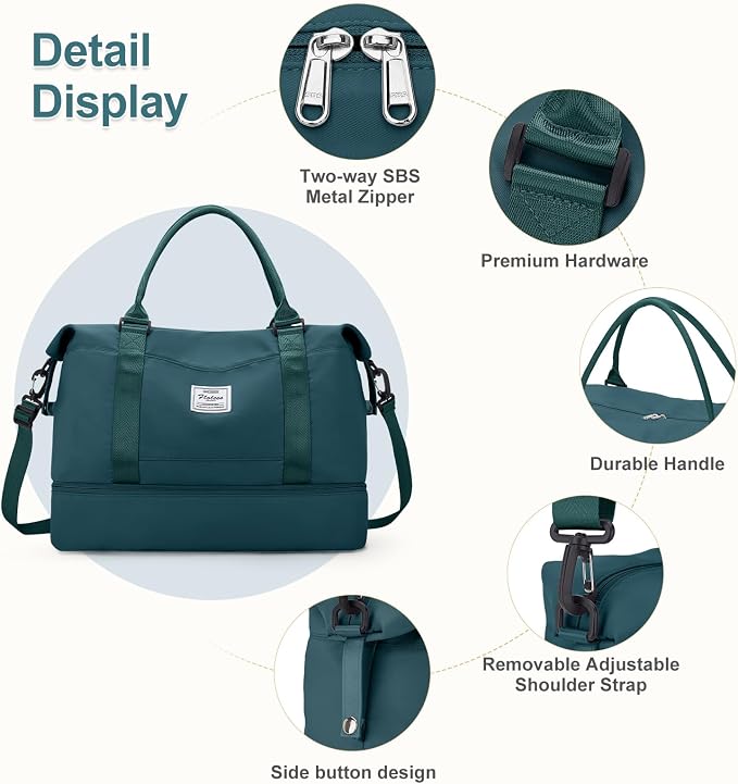 Large Weekender Bags for Women, Travel Duffel Bags with Shoe Compartment,Personal Item Travel Carry on Overnight bag for women Travel Set,Peacock Blue2 - Image 5