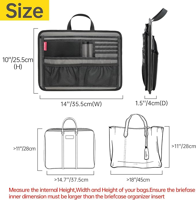 Slim Rugged Organizer Insert for Briefcase Messenger Tote Bag-13 Pockets,Durable Padded Nylon,Handle - Blue - Image 6