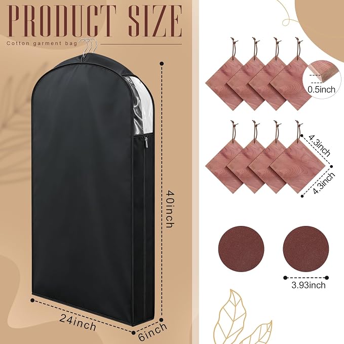 Briwooody 2 Sets 40 Inch Linen Fabric Bags for Hanging Clothes and Storage with Cedar Blocks for Fresh Smell and Moth Protection Sandpaper for Suit Fur Coat Jacket Sweater(Black) - Image 2