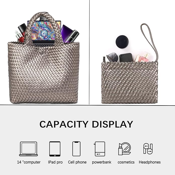 JINMANXUE Fashion Woven Bag Shopper Bag Travel Handbags and Purses Women Tote Bag Large Capacity Shoulder Bags - Image 5