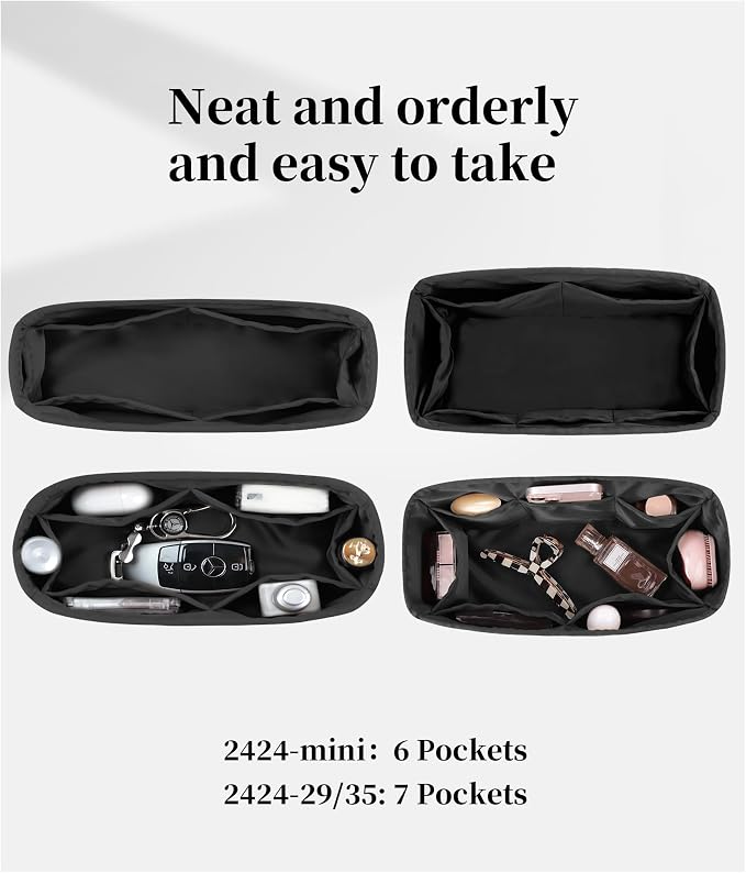 Women's Purse Organizer Insert - Satin & Lightweight Fabric with Inside Pockets, Portable for Commute, Travel, Shopping, and Evening, Multicolor Options, Fits for Kelly 24-24(Black, 2424-29) - Image 2