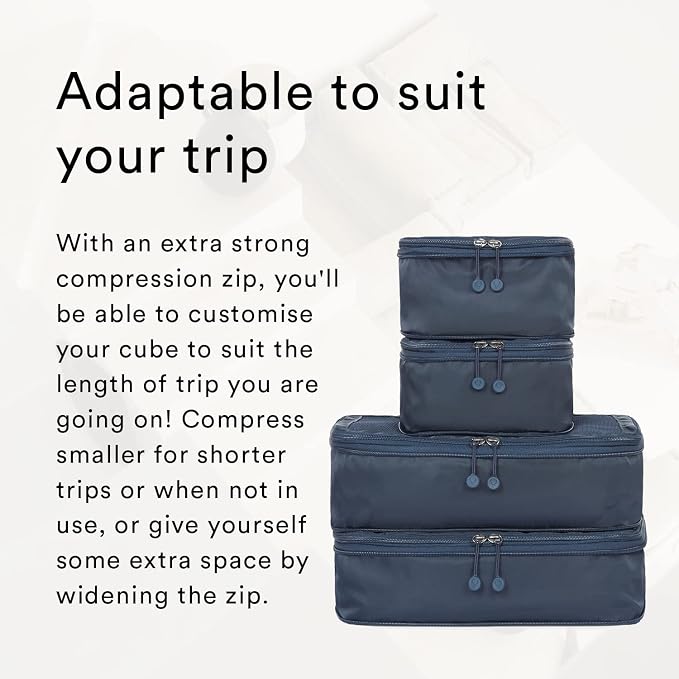 ANTLER | Chelsea | Set of 4 Packing Cubes For Suitcase | Suitcase Organizer Bags Set | Travel Accessories To Organize Clothes or Shoes | Traveling Essentials with Extra Strong Compression Zip, Navy - Image 4