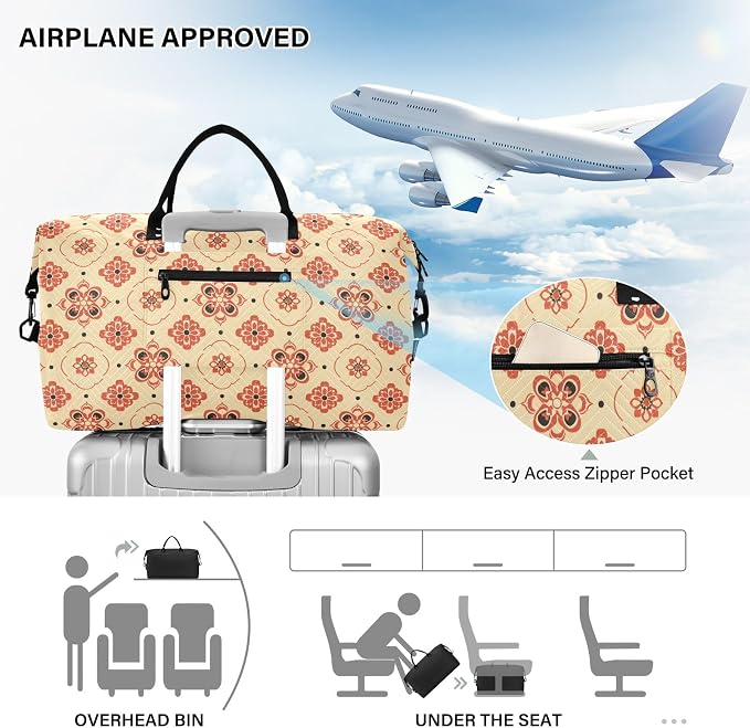 Weekender Bags Travel Duffel Gym Bag 4359 Mandala Orange Boho Carry on Overnight Tote Bag with Toiletry Bag for Airplane Travel Trip Gym Yoga - Image 5