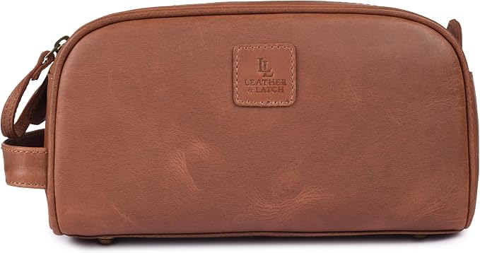 Leather Toiletry Travel Bag with Waterproof Lining, Large Capacity Vintage Dopp Kit, Shaving & Cosmetic Organizer for Men & Women - Tan - Image 2