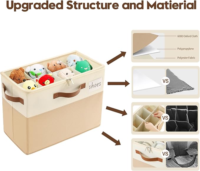 Varhomax Shoe Organizer Box for Closet, Small Fabric Storage Basket 3 Pack | Foldable Shoe Bin with Adjustable Dividers & Clear Cover, Saving Space Sneakers & Sandals Containers for Entryway, Cubby - Image 6