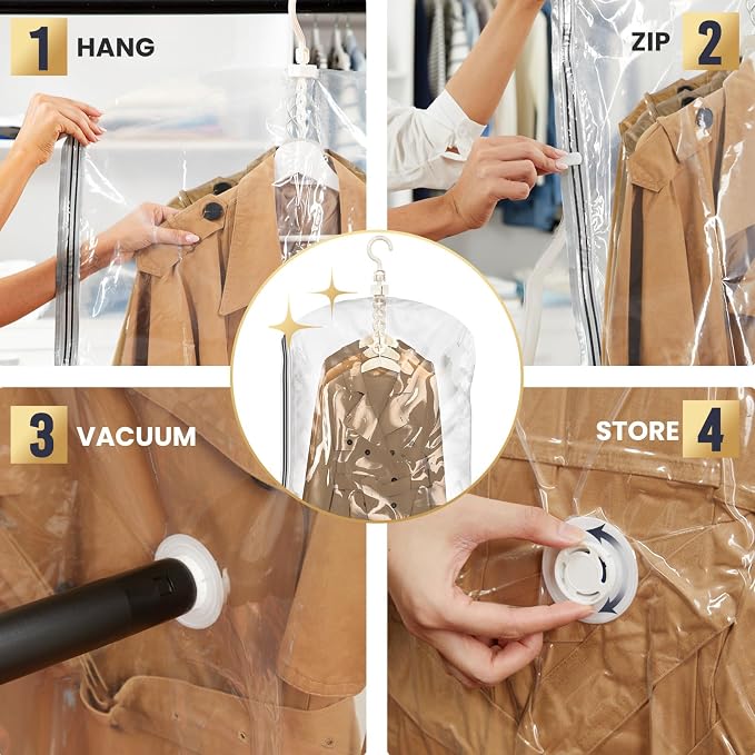 TAILI Hanging Vacuum Storage Bags Space Saver Bags, Vacuum Sealer Bags for Clothing, Suits and Jackets, Closet Organizers and Storage, (3 Long, 3 Short) Clear - Image 3