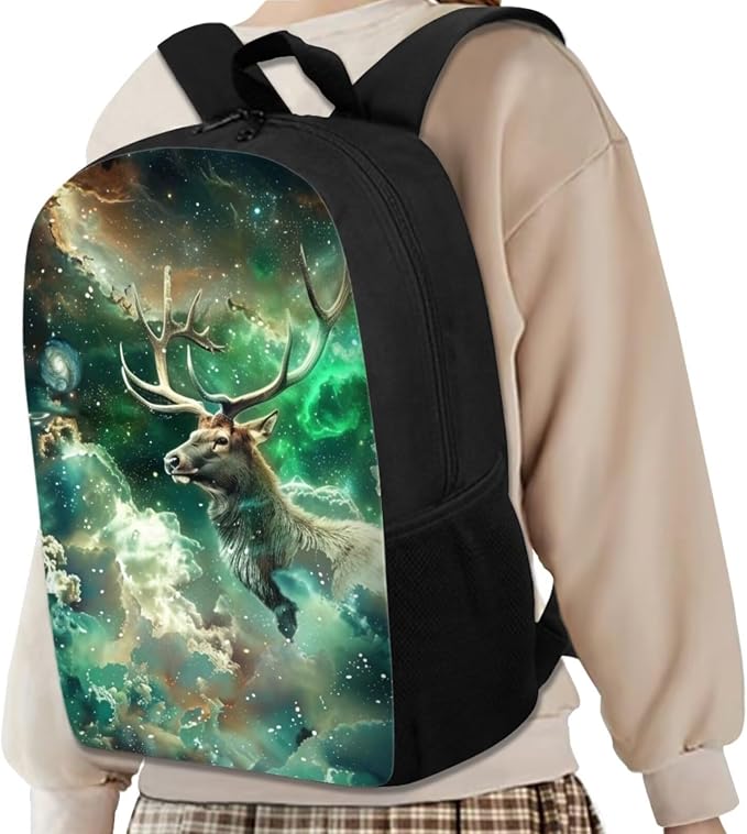 17 Inch Animal Print School Backpack And Lunch Box Set for Kids Lightweight Fantastic Galaxy Deer Backpack for Boys Girl Sturdy School Bag with Insulated Lunchbox Pencil Case Student Bookbag - Image 2