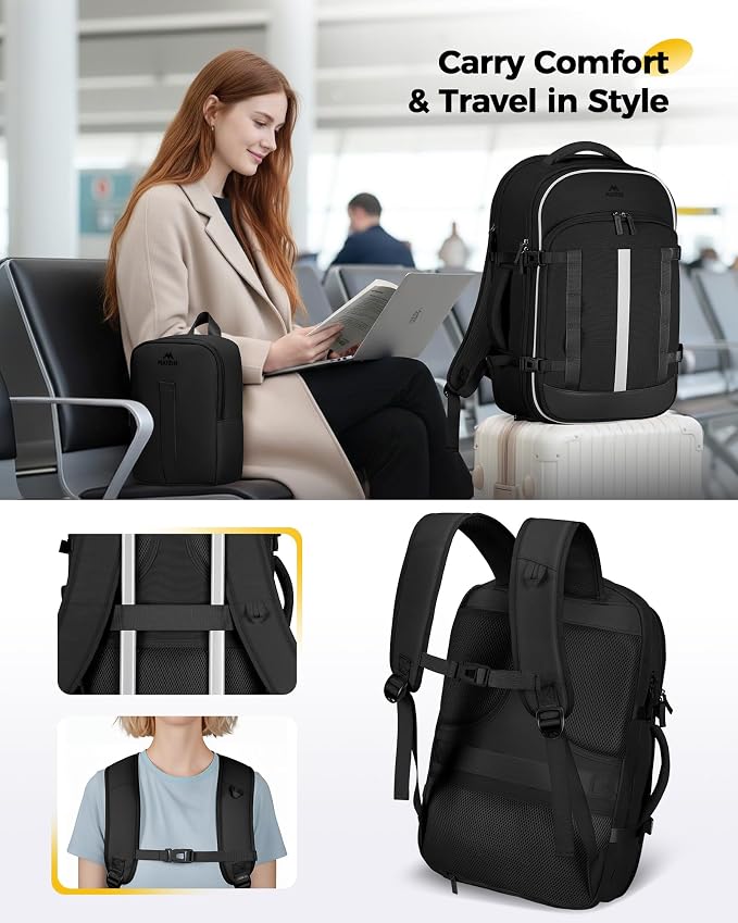 MATEIN HER 40L Travel Backpack with Shoe Compartment, TSA Personal Item Bag | Waterproof, for Spirit Airlines, Fit 17" Laptop, 18x14x8 Inches, Underseat Backpack, Weekender Overnight Bags, 2 Pcs Set - Image 7