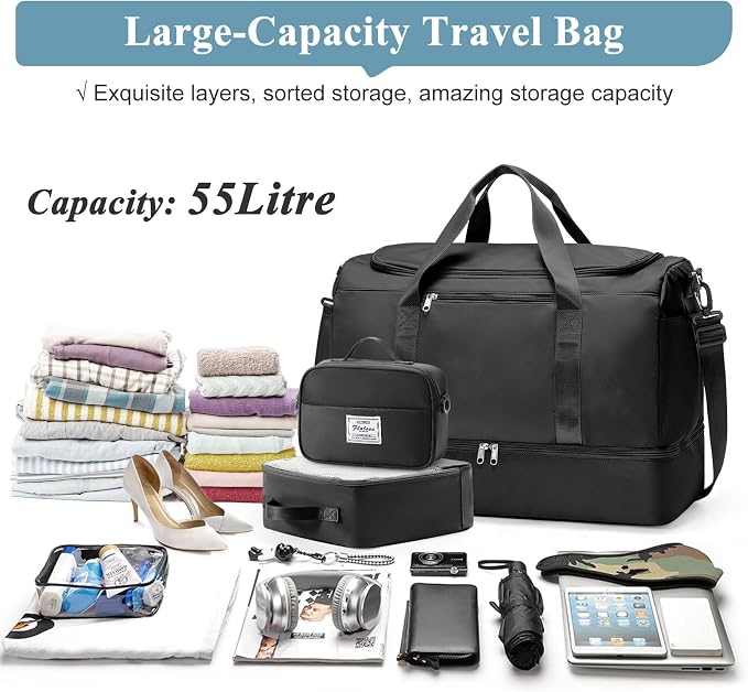 Extra Large Travel Duffle Bag, Carry-On Weekender Bags for Women Travel | Overnight Weekend Bag with Shoes Compartment for Travel Business Trips Sport Hospital,3 Pcs Set - Image 3