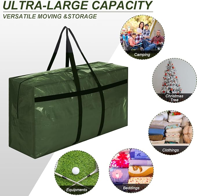 Windyun 4 Pack 57 Gallon Extra Large Moving Bags XXL Heavy Duty Storage Bag with Strong Zipper Handle Jumbo Big Tote Box Foldable for College Dorm Travel Clothes Duffle Blanket Pillow(Army Green) - Image 3