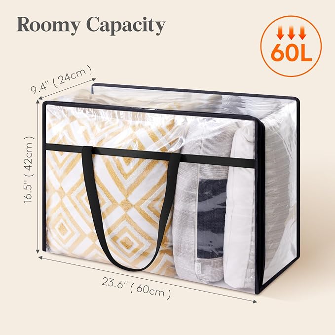 Lifewit 8 Pack Clear Clothes Storage Bags, 60L Plastic Blanket Storage Bag, Vinyl Foldable Moving Bags with Zipper, Closet Organizers and Storage Containers for Bedding, Duvet, Comforter - Image 4