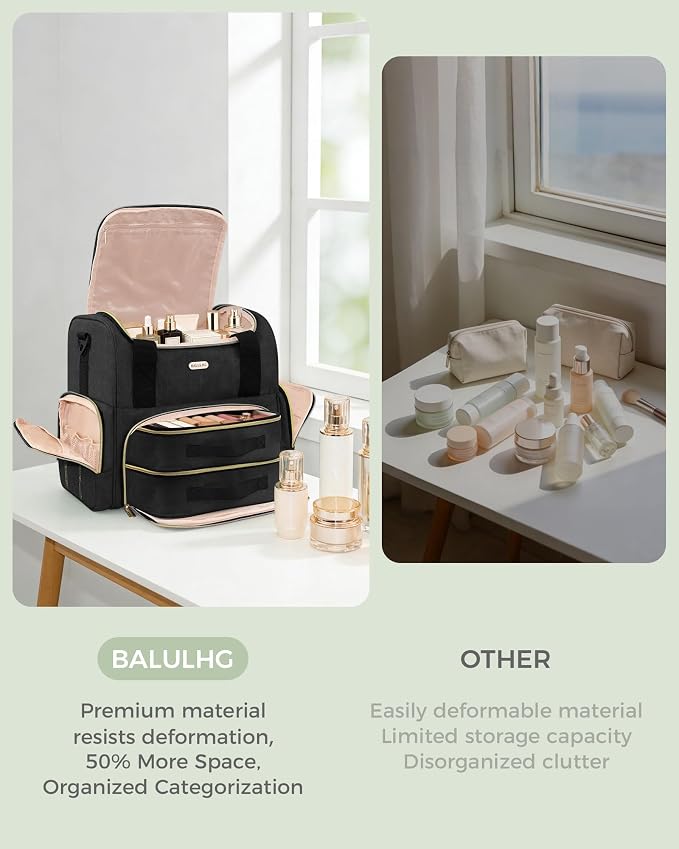 BALULHG Large Travel Makeup Bag with 2 Removable Cases, Cosmetic Bag with Multiple Storage Sections, with Multiple Storage Sections,Double Layer Big Travel Make Up Organizer Case,Travel Toiletry Bag - Image 4