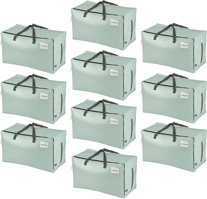 VENO 10 Pack Extra Large Heavy Duty Moving Bags with Wide Opening & Reinforced Handles, Reusable Storage Tote Bags with Strong Zippers for Clothes, College Dorm Essentials & Moving Supplies by Veno
